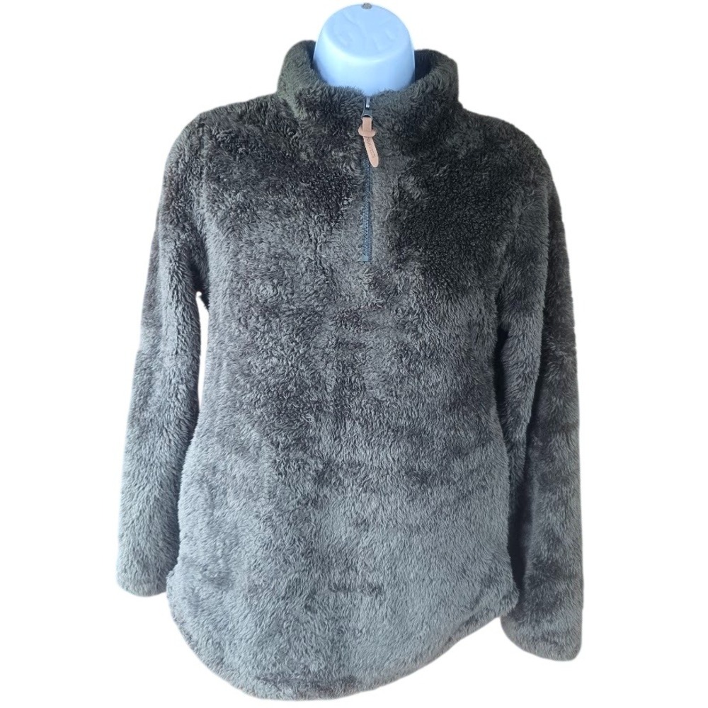 Four‎ Steeds Teddy Fleece Pullover Womens XS Olive Green Fuzzy Gorpcore Cabin